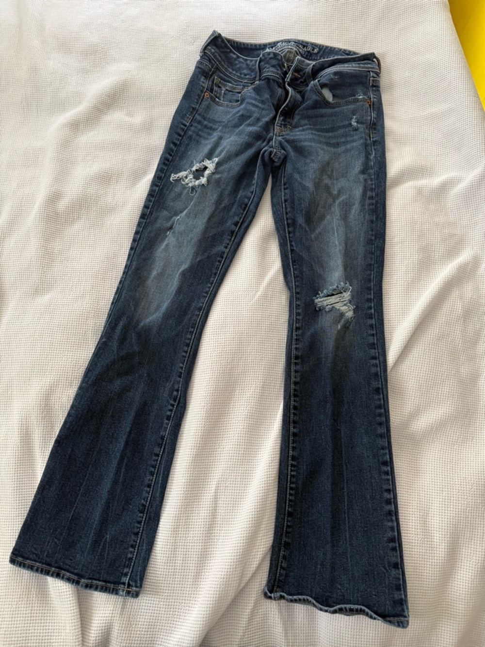 American Eagle Outfitters Dark Blue Distressed Flare Jeans